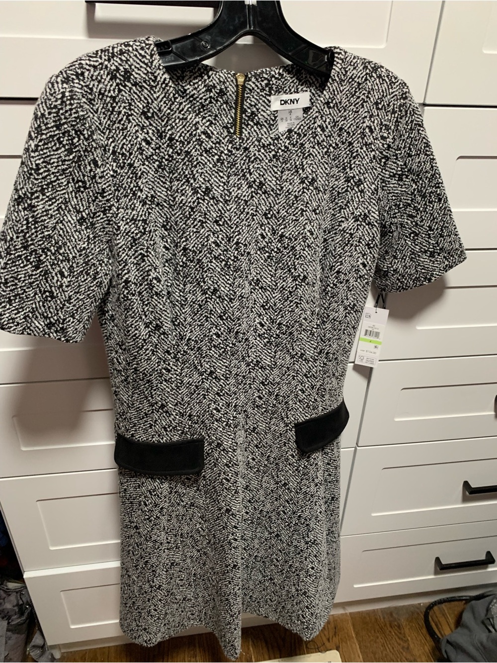 Dkny Black & White Textured Tweed Pocket Dress - Picture 2 of 10